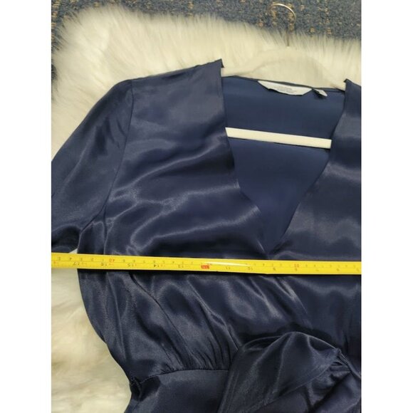 & Other Stories Paris Atelier Blue Satin Wrap Dress Long Sleeve VNeck Tie Waist - Picture 9 of 13